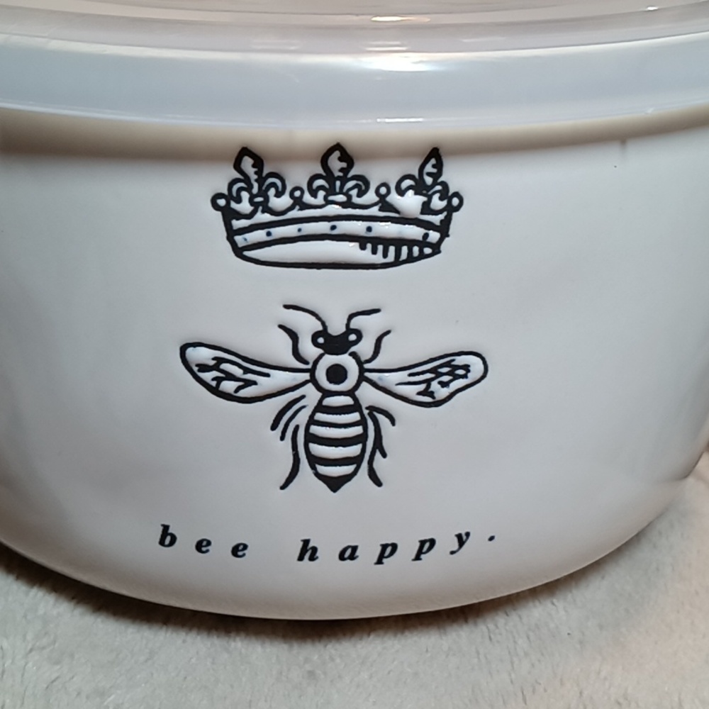 NEW RAE DUNN BEE HAPPY CERAMIC BOWL wLID - Picture 2 of 6